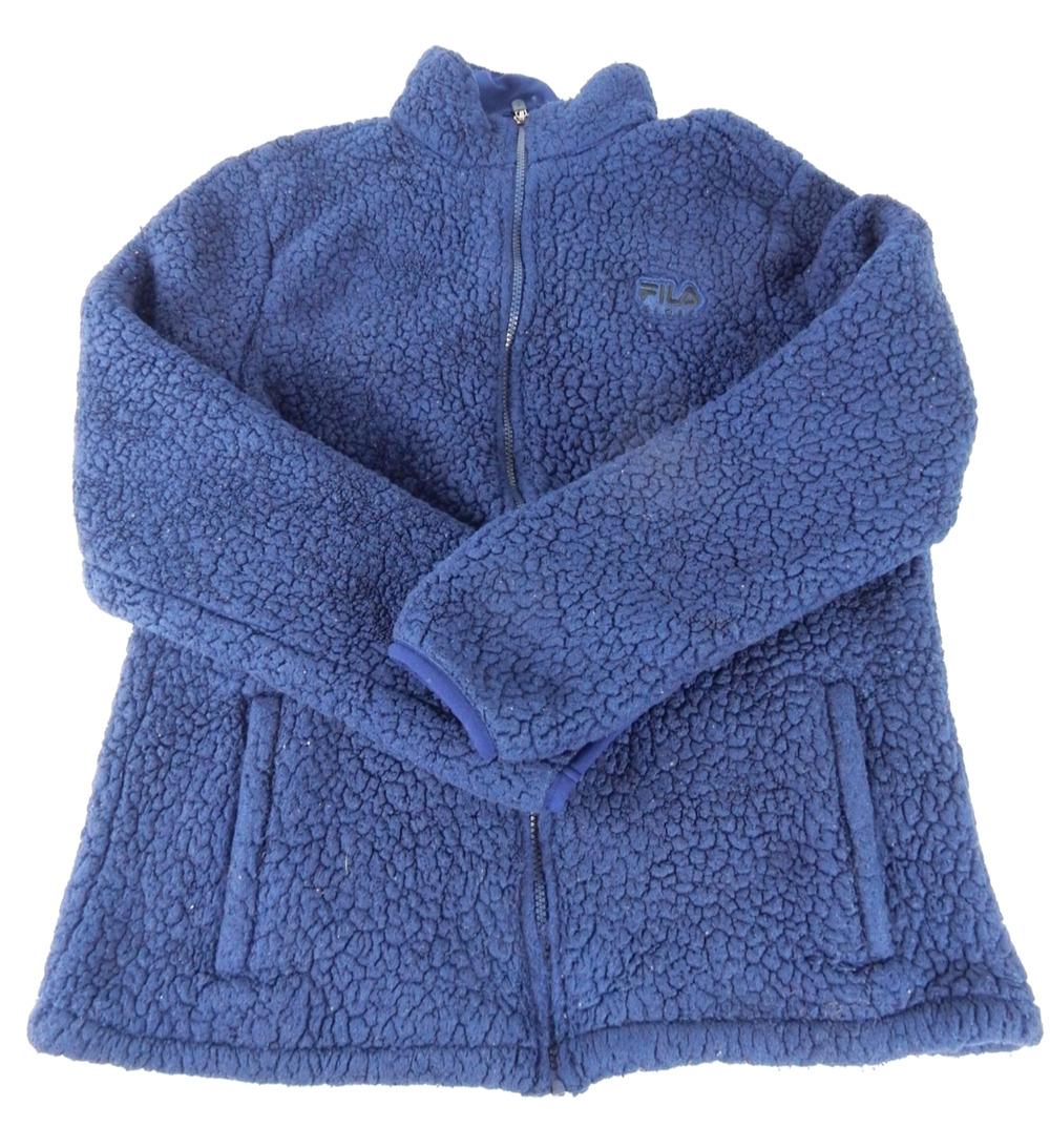 Fila Sport Womens XL Navy Sherpa Faux Fur Full Zip Jacket Teddy Fleece